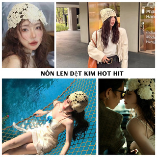 IK Mũ Len Dệt Kim Đính Hoa Phong Cách Y2K Mũ Trùm Đầu Cô Dâu U10
