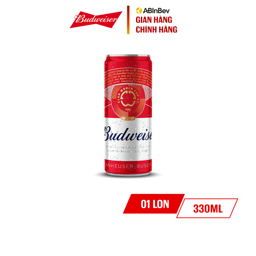 Ảnh Thùng 24 Lon Bia Budweiser Sleek Can Chính Hãng (330ml/ lon) - Phiên Bản FIFA Club World Cup 2025 1