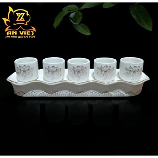 Bộ Áng 5 Ly Nước Bạch Ngọc Sen Trắng Thờ Cúng - Nội Thất An Việt - BNST