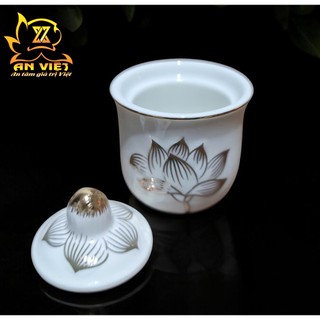 Bộ Áng 5 Ly Nước Có Nắp Bạch Ngọc Sen Trắng Thờ Cúng - Nội Thất An Việt - BNST