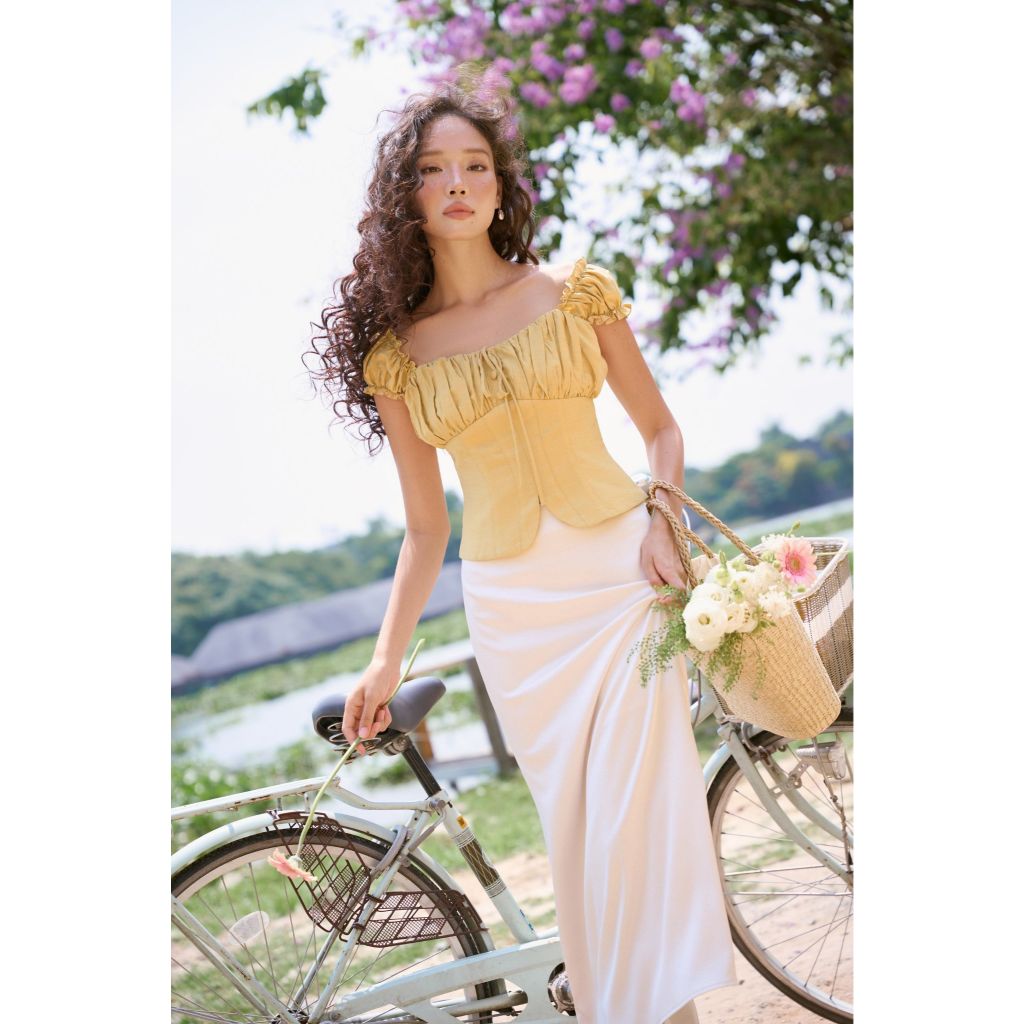 Vella Fashion - Set AMELIA áo corset nhún ngực phối nơ và chân váy đuôi cá lụa VA25026 VV25031