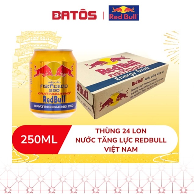 Nước tăng lực Bò húc Red Bull Việt Nam 250ml (1TH/24) (LƯU Ý: SHOP CHỈ NHẬN ĐƠN 1 đến 2 TH/ ĐƠN)