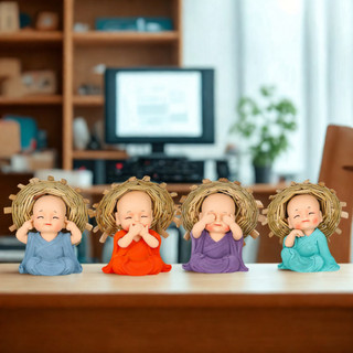 Tượng Chú Tiểu Đội Nón Rơm Decor | Trang Trí Bàn Làm Việc, Kệ Sách, Phòng Thiền, Quà Tặng Bình An