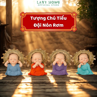 Tượng Chú Tiểu Đội Nón Rơm Decor | Trang Trí Bàn Làm Việc, Kệ Sách, Phòng Thiền, Quà Tặng Bình An