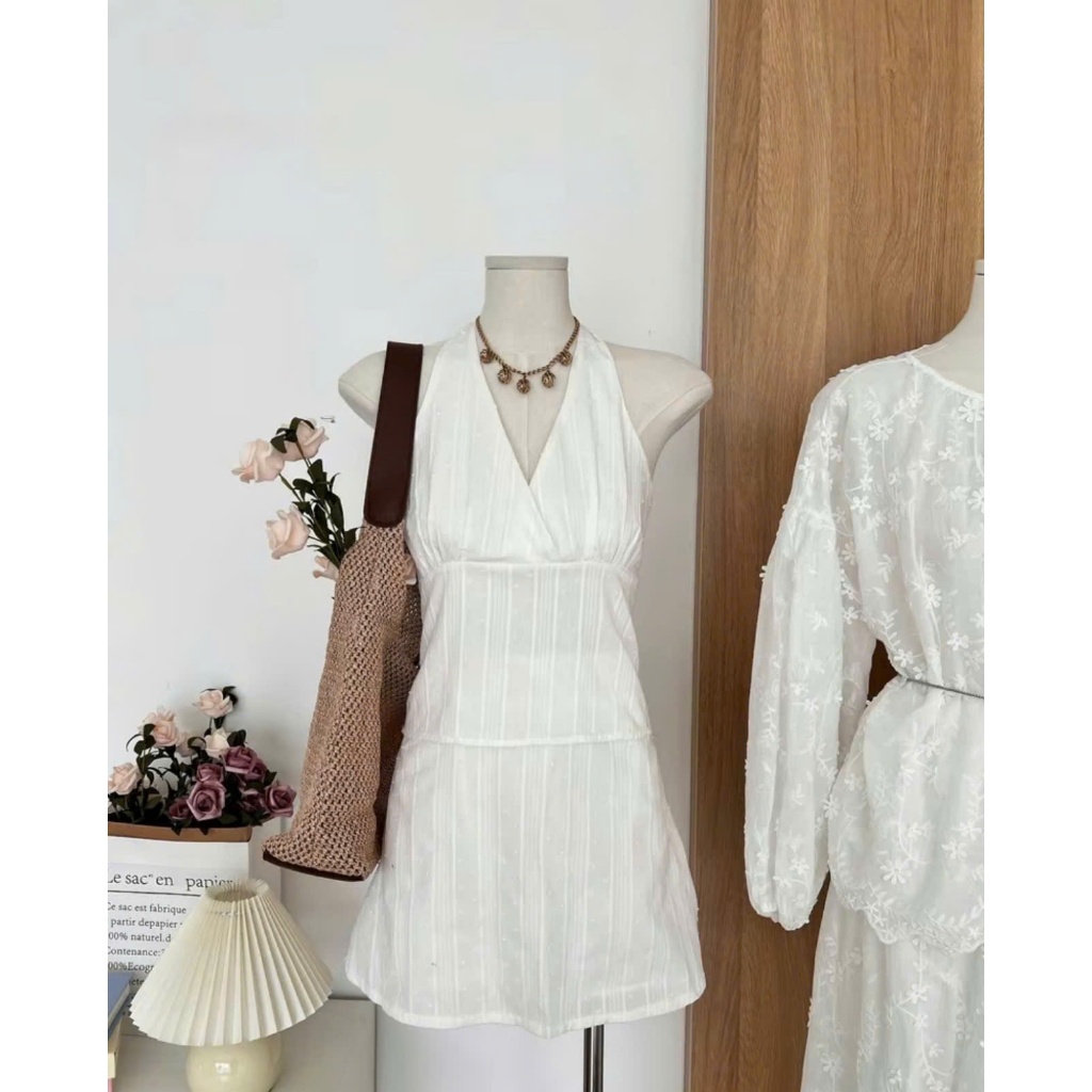 Set yếm hai dây buộc cổ kèm chân váy họa tiết chấm nhẹ nhàng xinh xắn MUZA S29