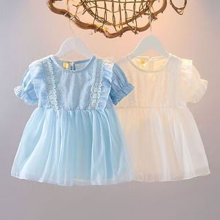 Váy công chúa váy bé gái ngắn tay 7-12kg phối ren bèo dễ thương D1102 Bí Ngô Nhỏ