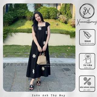 Váy sát nách đính hoa vải đũi nhật - Xuananhthomay