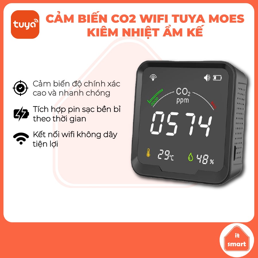 Cảm biến CO2 WiFi MOES tích hợp nhiệt ẩm kế
