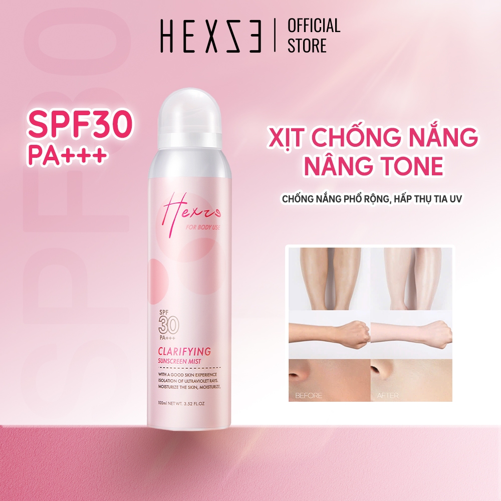 Xịt chống nắng nâng tone HEXZE 100ml, SPF30 PA+++ hấp thụ tia cực tím, dưỡng trắng, nâng tone da
