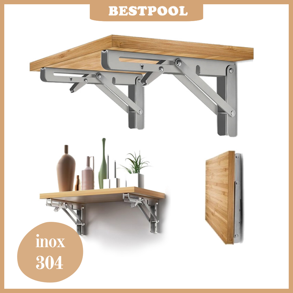 Bản lề gập thông minh bằng inox, Ke đỡ bàn gấp gọn, Ke chữ L gập gắn tường [1 cặp]-BESTPOOL | BigBuy360 - bigbuy360.vn