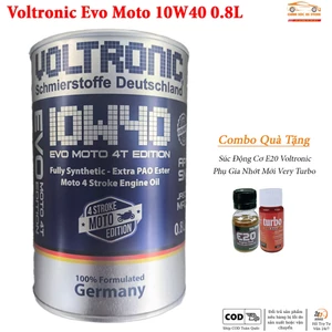 Dầu Nhớt Xe Máy Voltronic Evo Moto 10w40 Nguyên Seal Dung Tích 800ml - Tặng Kèm 1 Súc Động Cơ Và 1 Phụ Gia Nhớt Mới