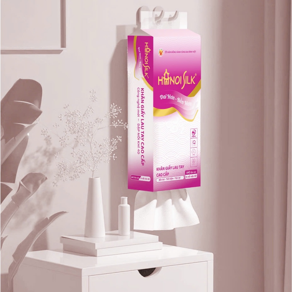Ảnh Thùng 6 Bịch Giấy Rút Treo Tường HANOISILK Bền Dai Tiết Kiệm Từ Bột Giấy Nguyên Chất, 1280 Tờ [TẶNG KÈM MÓC TREO] 2