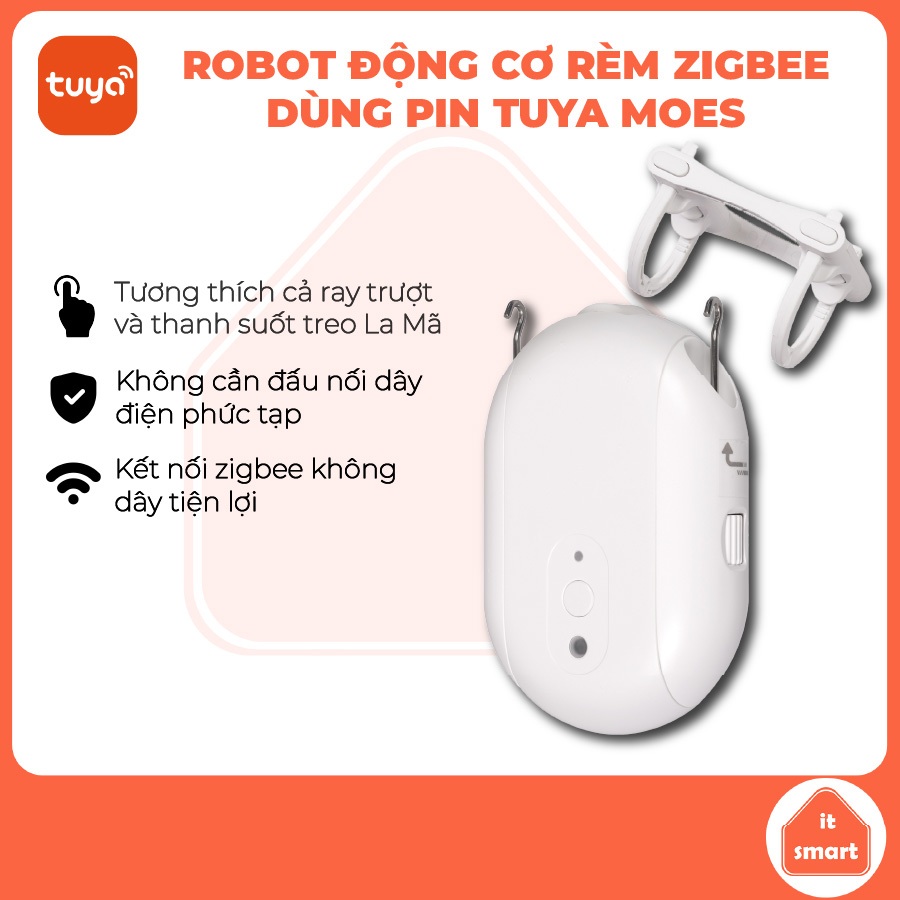 Động cơ rèm robot zigbee Tuya Moes dùng pin, không cần thay ray, lực ...