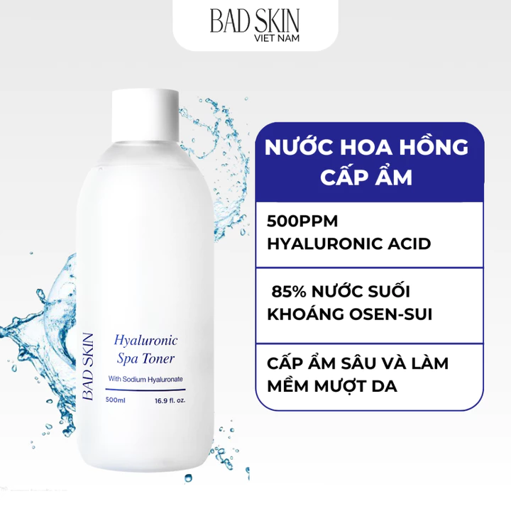 Nước hoa hồng Toner BadSkin Hyaluronic Spa Toner 500ml