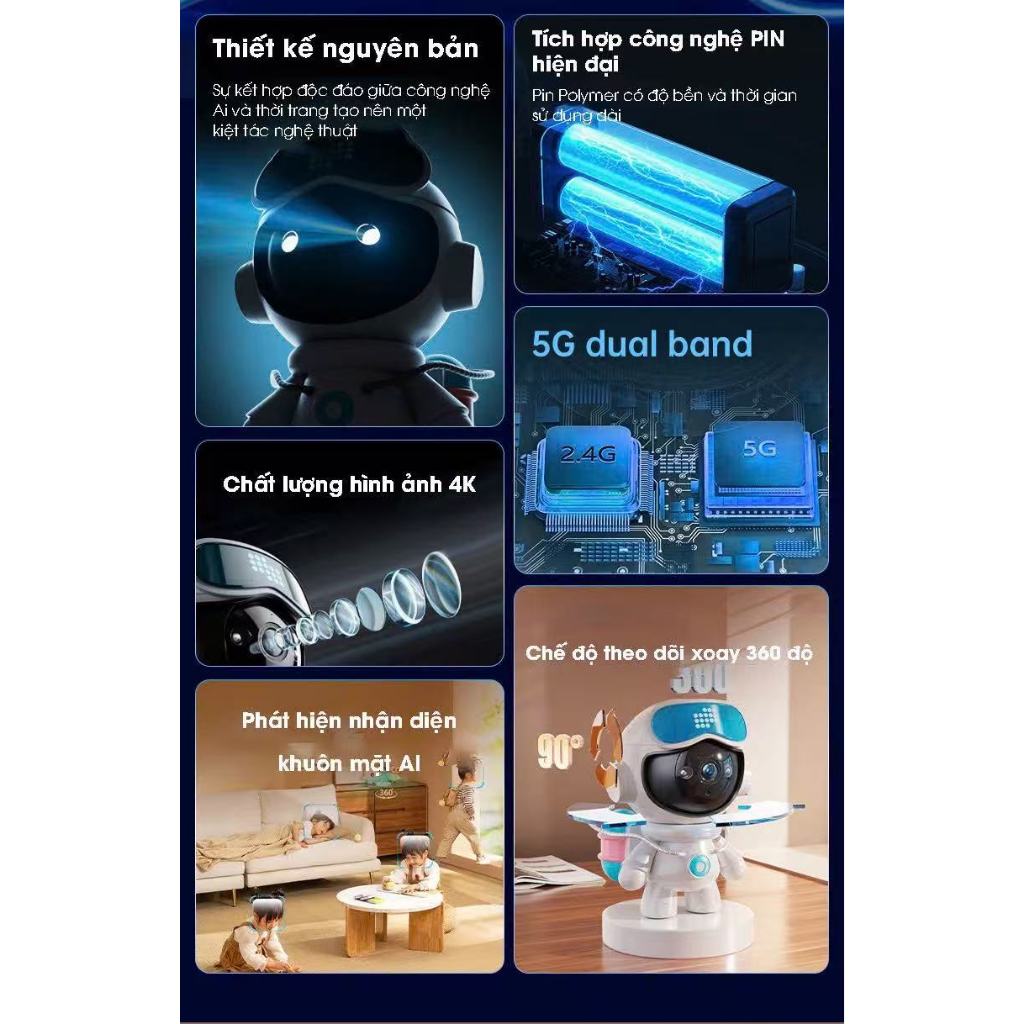 Camera Robot Baby WiFi iCam Mini 1080P – Đàm Thoại 2 Chiều, Xoay 360, Theo Dõi Bé, Dễ Thương Cho Trẻ Em