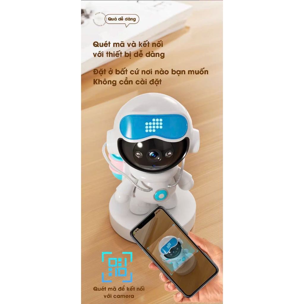 Camera Robot Baby WiFi iCam Mini 1080P – Đàm Thoại 2 Chiều, Xoay 360, Theo Dõi Bé, Dễ Thương Cho Trẻ Em
