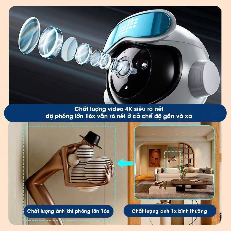 Camera Robot Baby WiFi iCam Mini 1080P – Đàm Thoại 2 Chiều, Xoay 360, Theo Dõi Bé, Dễ Thương Cho Trẻ Em