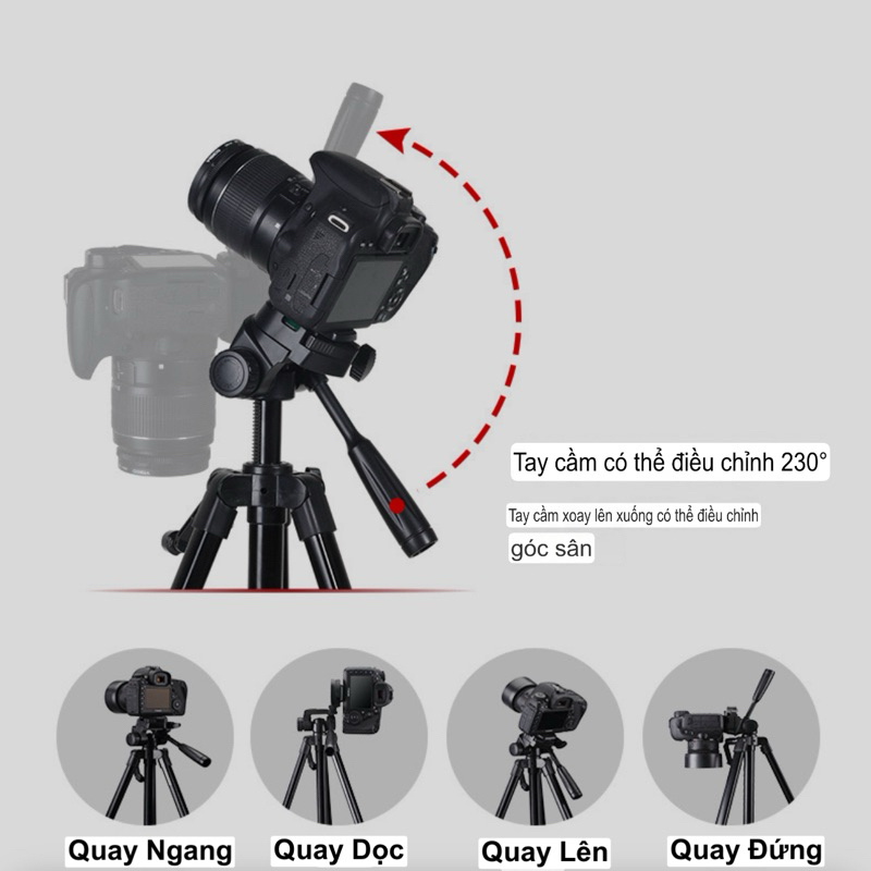 Tripod 360 Cao 1m8/1m7/1m4, Điện Thoại Kiêm Chân Máy Ảnh 360 Độ 3 Chân Đa Năng, Điều Chỉnh Cao Thấp, Thiết Kế Chắc Chắn