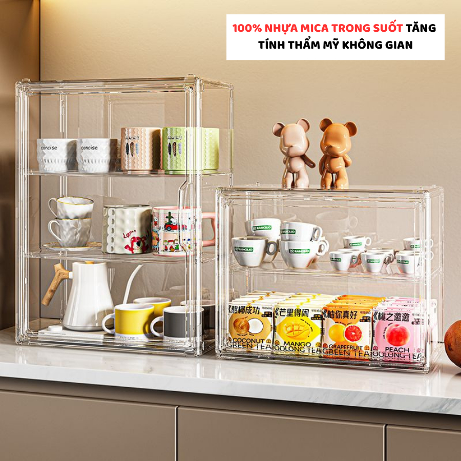 Kệ Đựng Ly Cốc ENODA HOME, Hộp Trong Suốt Đựng Đồ Sứ, Cốc Chén Decor Phòng Bếp HTS021