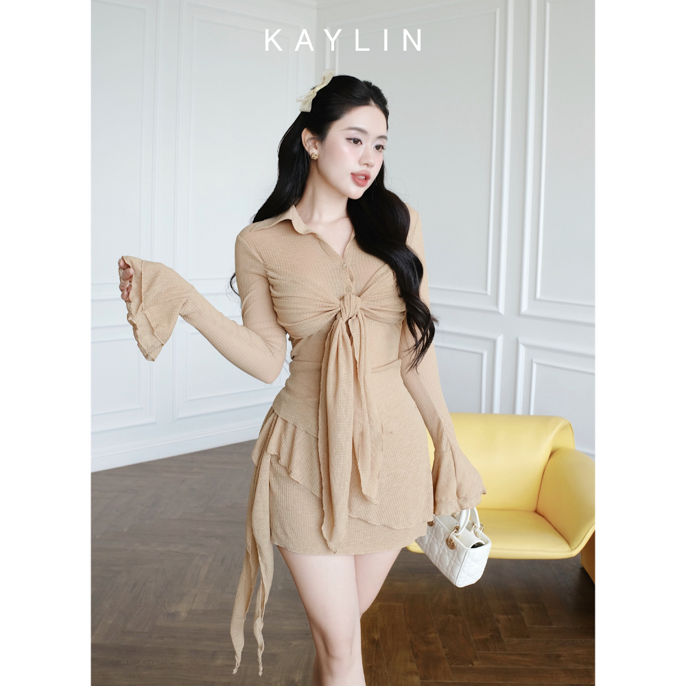 Ảnh Set KAYLIN áo kiểu sơ mi tay loe phối chân váy ngắn chất vải thun giấy phong cách BST Hè 2025 - N2461 2