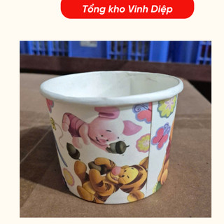 Set 50 cốc giấy đựng cháo 360,480ml in hình ngộ nghĩnh dùng 1 lần có nắp