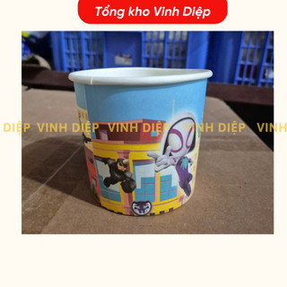 Set 50 cốc giấy đựng cháo 360,480ml in hình ngộ nghĩnh dùng 1 lần có nắp