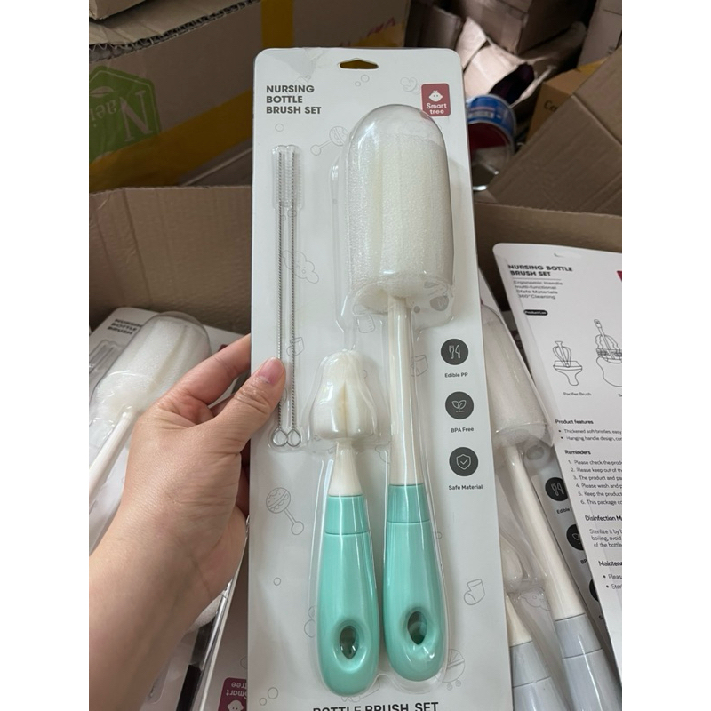 BỘ 3 Cọ Bình Smart Tree Mút Xốp - Cọ Rửa Bình, Núm, Ống hút Cho Bé