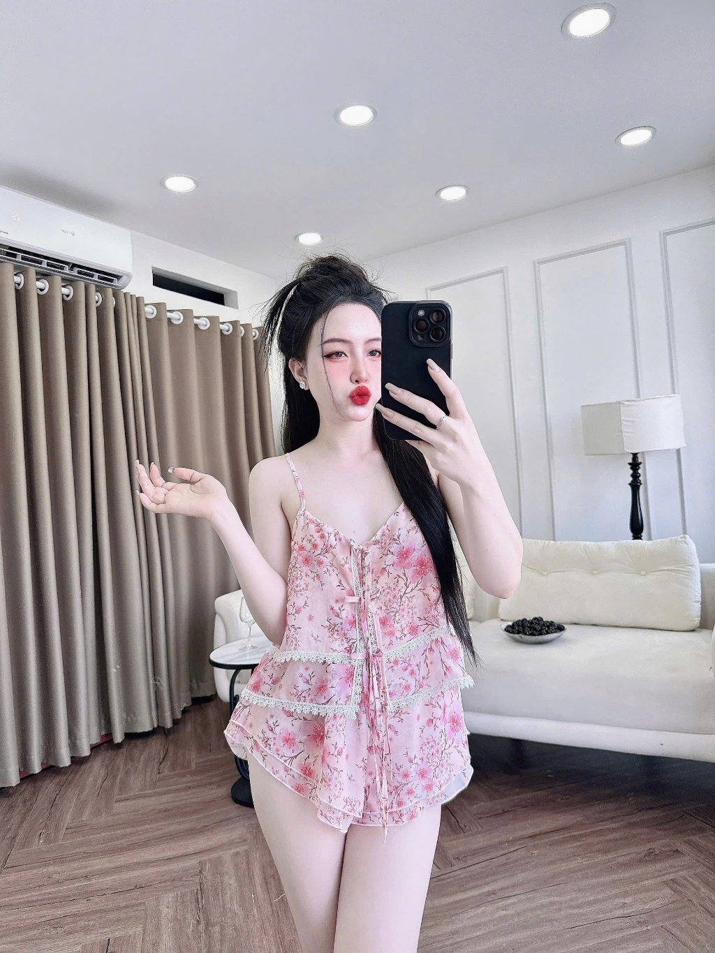 Đồ Ngủ Sexy Nữ SOJUN Chiffon Phối Ren Dưới 65Kg - Quyến Rũ Mê Hồn!