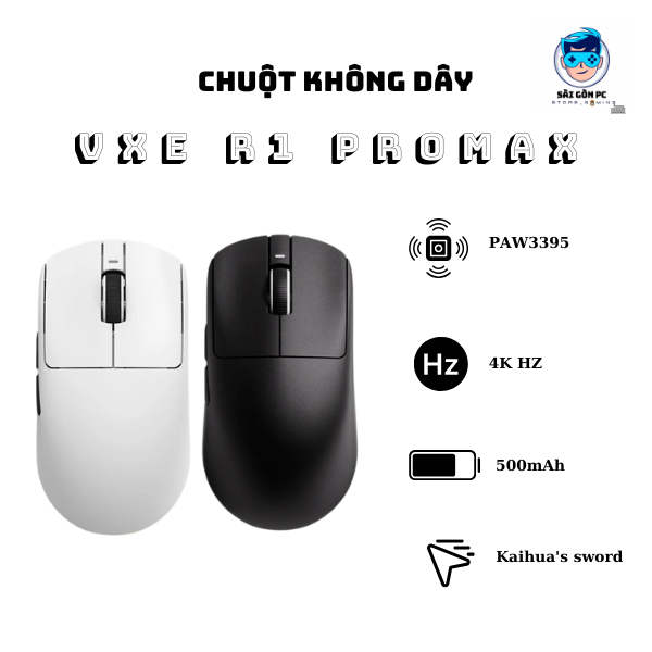 Chuột không dây gaming VXE R1 Pro Max - PAW3395 - 4k HZ Polling rate - Kaihua's sword - 500mAh | BigBuy360 - bigbuy360.vn