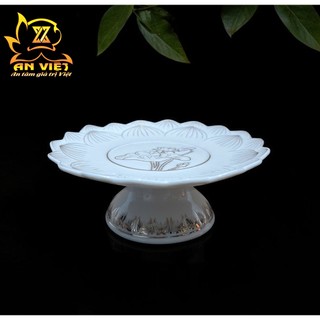 Đĩa Trái Cây Bạch Ngọc Sen Trắng - Dĩa Thờ Cúng - Nội Thất An Việt - BNST