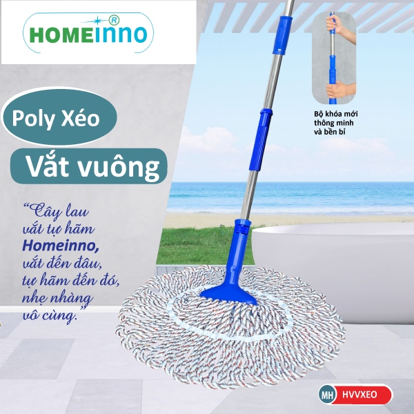 Cây Lau Nhà Vắt Tay Có Trợ Lực Tự Hãm Nùi Lau Dạng Tròn / Dạng Vuông Homeinno