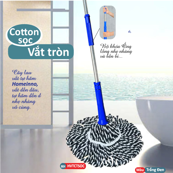 Cây Lau Nhà Vắt Tay Có Trợ Lực Tự Hãm Nùi Lau Dạng Tròn / Dạng Vuông Homeinno