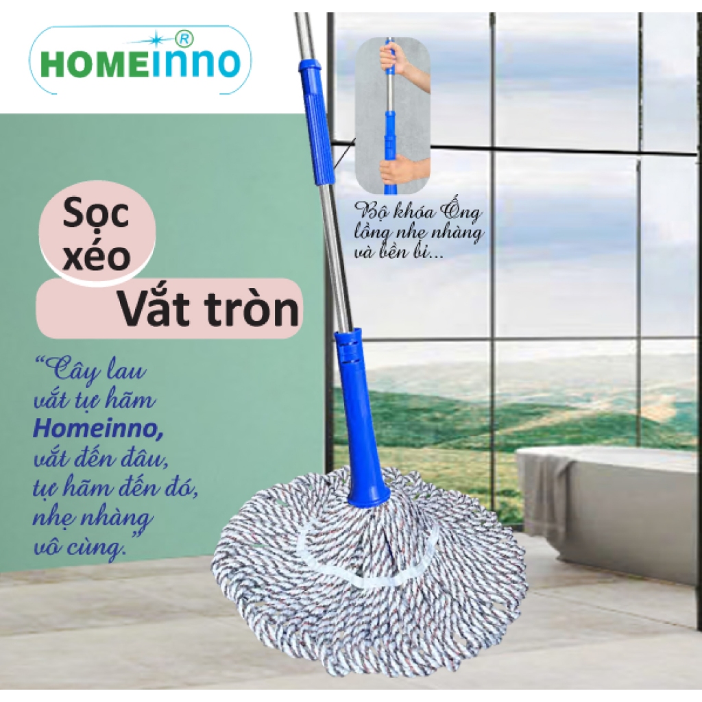 Cây Lau Nhà Vắt Tay Có Trợ Lực Tự Hãm Nùi Lau Dạng Tròn / Dạng Vuông Homeinno