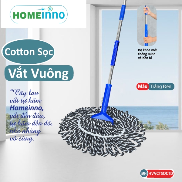 Cây Lau Nhà Vắt Tay Có Trợ Lực Tự Hãm Nùi Lau Dạng Tròn / Dạng Vuông Homeinno