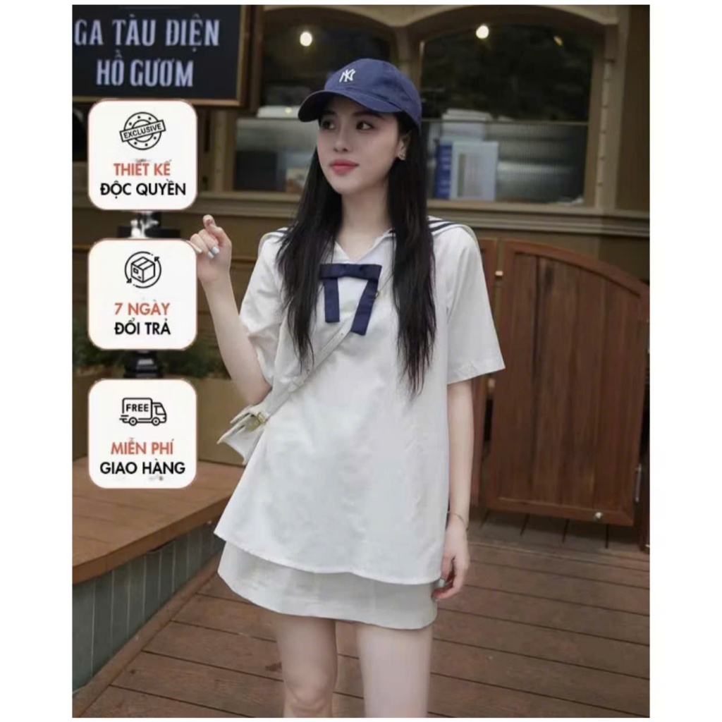 Set áo thuỷ thủ siêu xinh, phối cổ xanh kèm chân váy MUZA S30