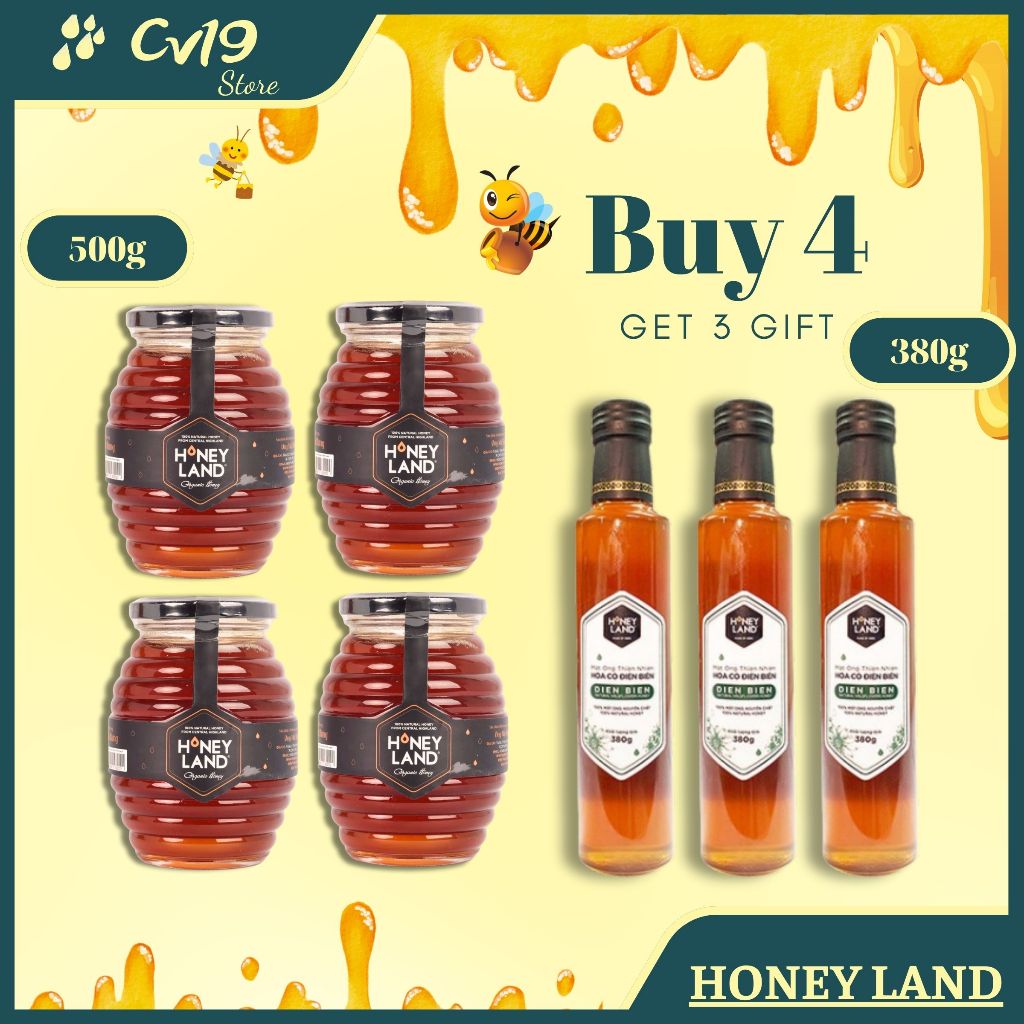 [GIÁ SIÊU TỐT]Bộ 4 Hủ mật hoa rừng Honeyland 500g + 4 hủ mật hoa rừng Honeyland 250g + 3 lon cá hộp