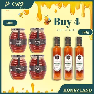 HONEYLAND Bộ 4 hủ mật ong hoa rừng 500g/hủ tặng 3 chai mật ong điện biên 380g/chai