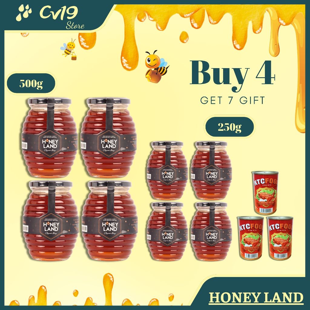 [GIÁ SIÊU TỐT]Bộ 4 Hủ mật hoa rừng Honeyland 500g + 4 hủ mật hoa rừng Honeyland 250g + 3 lon cá hộp