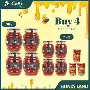 Bộ 4 Hủ mật hoa rừng Honeyland 500g + 4 hủ mật hoa rừng Honeyland 250g + 3 lon cá hộp
