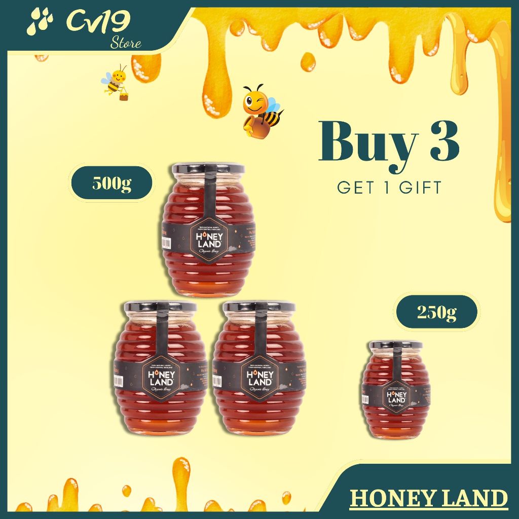 [GIÁ SIÊU TỐT]Bộ 4 Hủ mật hoa rừng Honeyland 500g + 4 hủ mật hoa rừng Honeyland 250g + 3 lon cá hộp