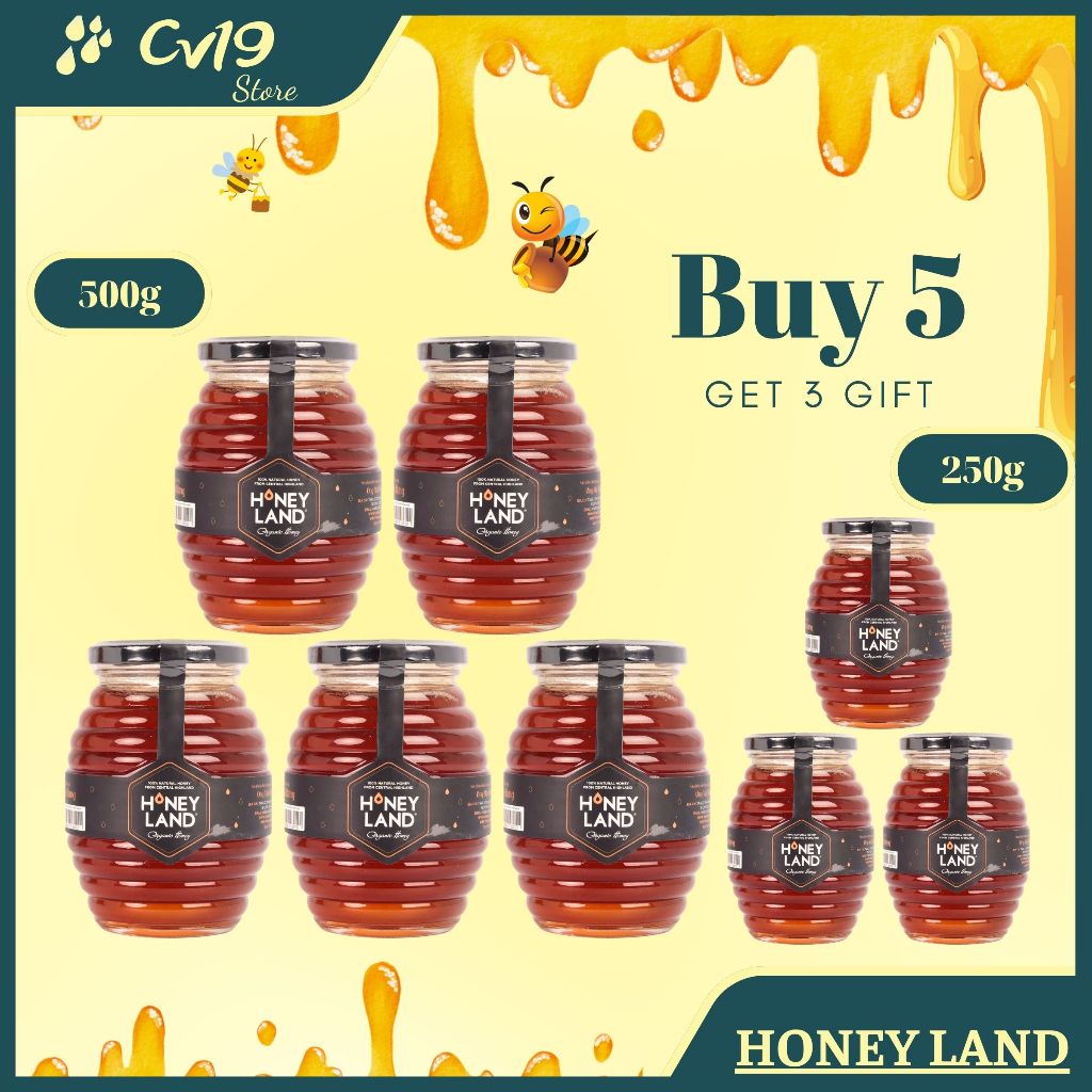 [GIÁ SIÊU TỐT]Bộ 4 Hủ mật hoa rừng Honeyland 500g + 4 hủ mật hoa rừng Honeyland 250g + 3 lon cá hộp