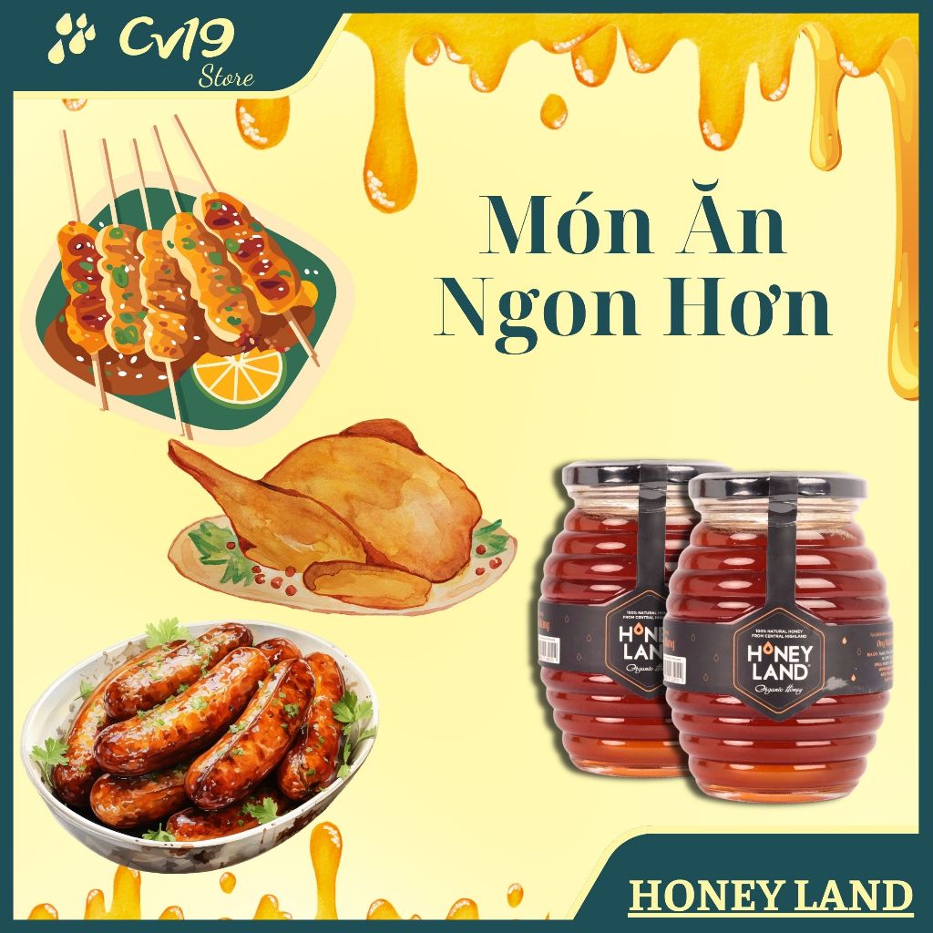 [GIÁ TỐT] Bộ 3 hủ mật ong hoa rừng Honey Land 500g tặng 1 Chai mật ong Điện Biên 380g