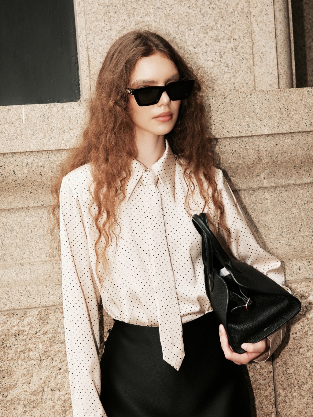Ảnh Áo sơ mi lụa chấm bi Reese Shirt HUONG BOUTIQUE HBSM1181 - Kèm cavat 1