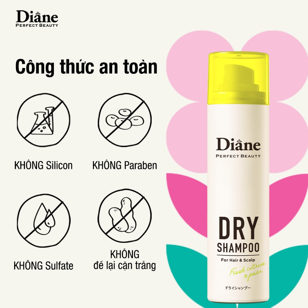 Ảnh Dầu gội khô tóc tơi phồng mềm mại không bết dính Diane Perfect Beauty Dry Shampoo Fresh Citrus & Pear 1