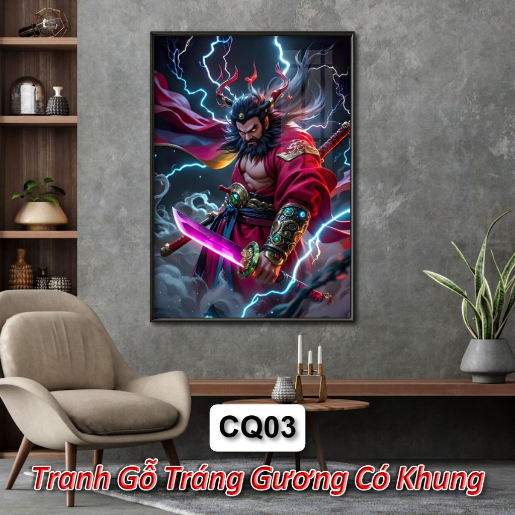 Tranh Chung Quỳ Xua Đuổi Tà Ma Trấn Thạch Nhà Cửa - Tranh Treo Tường Tráng Gương Khung Composite
