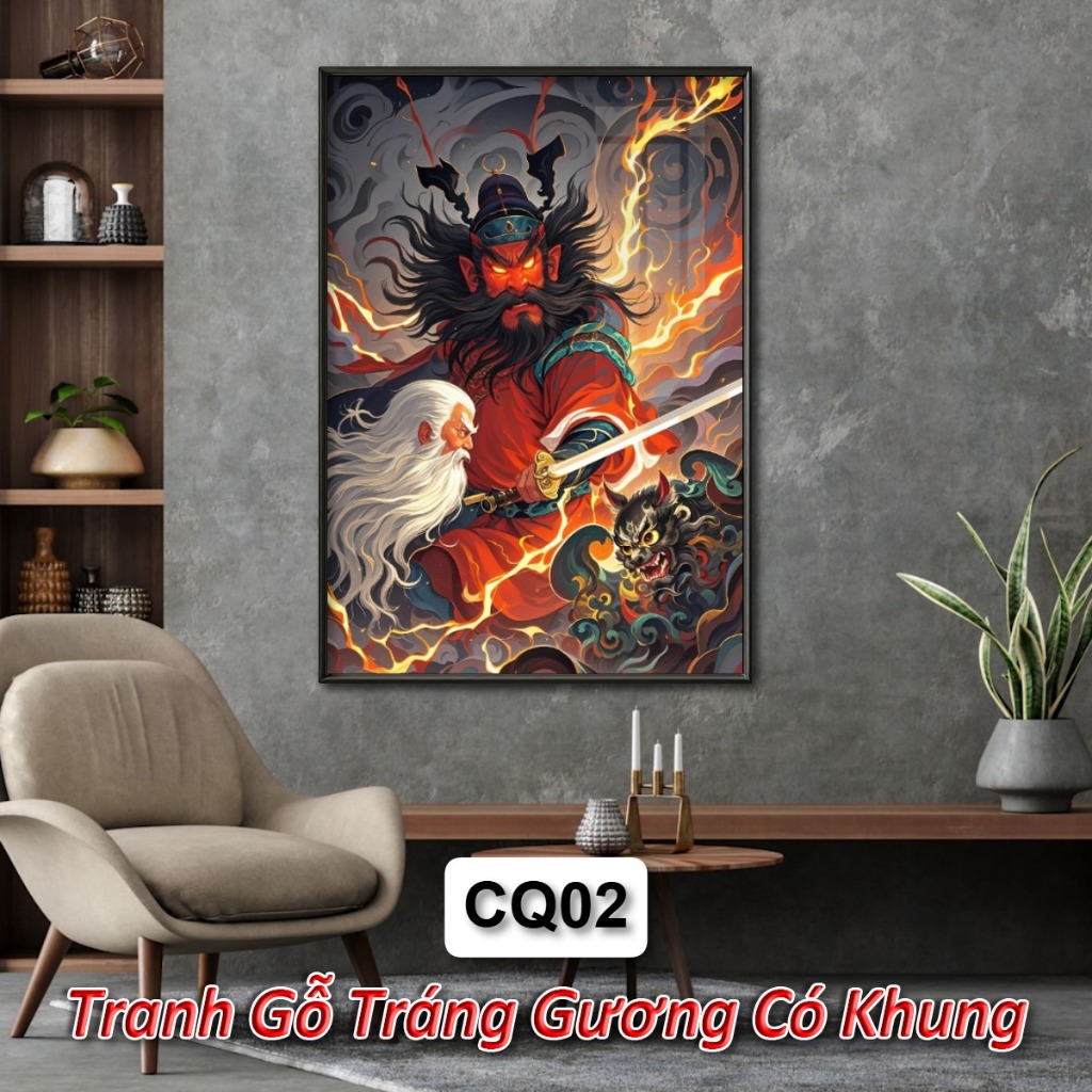 Tranh Chung Quỳ Xua Đuổi Tà Ma Trấn Thạch Nhà Cửa - Tranh Treo Tường Tráng Gương Khung Composite