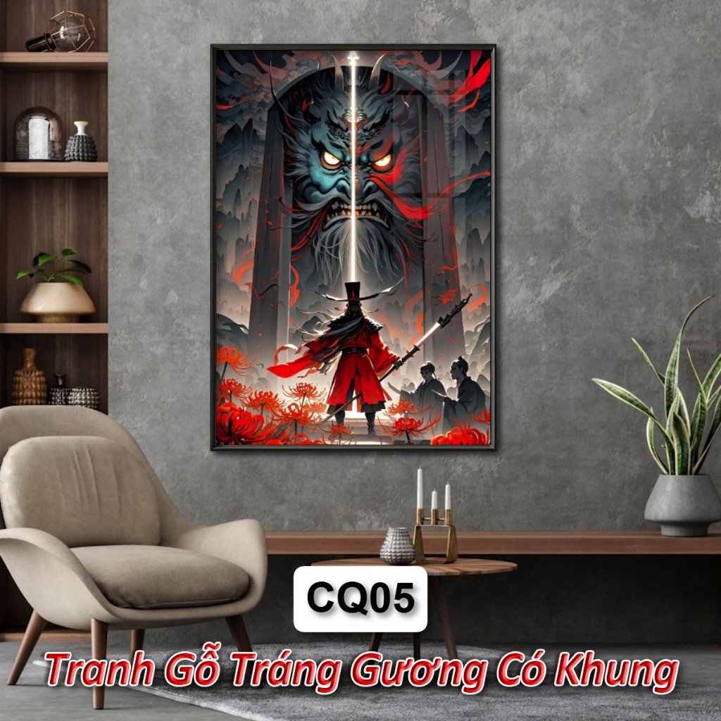 Tranh Chung Quỳ Xua Đuổi Tà Ma Trấn Thạch Nhà Cửa - Tranh Treo Tường Tráng Gương Khung Composite
