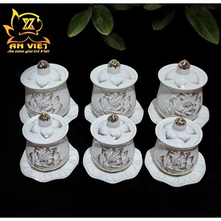 Đại Bi Thờ Cúng Bạch Ngọc Sen Trắng - Hũ Đựng Muối Gạo Nước - Chung Nước - Nội Thất An Việt - BNST