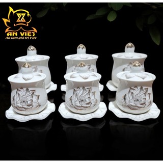 Đại Bi Thờ Cúng Bạch Ngọc Sen Trắng - Hũ Đựng Muối Gạo Nước - Chung Nước - Nội Thất An Việt - BNST