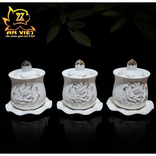 Đại Bi Thờ Cúng Bạch Ngọc Sen Trắng - Hũ Đựng Muối Gạo Nước - Chung Nước - Nội Thất An Việt - BNST